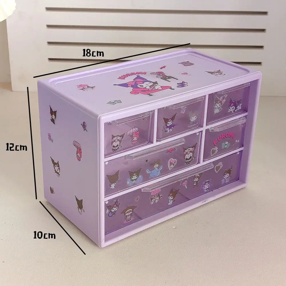 Sanrio 6-Grid Storage Box with Kuromi, Cinnamoroll, & Melody Stickers - Image 9