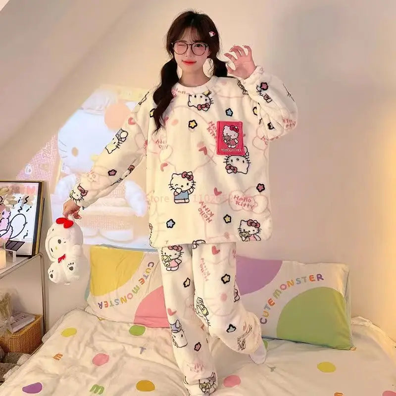 2024 New Autumn & Winter Sanrio Hello Kitty Coral Velvet Pajama Set - Image 6