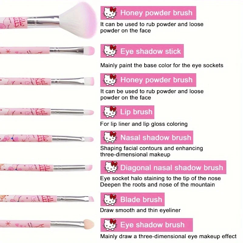 8pcs Kawaii Hello Kitty Makeup Brush Set - Image 6